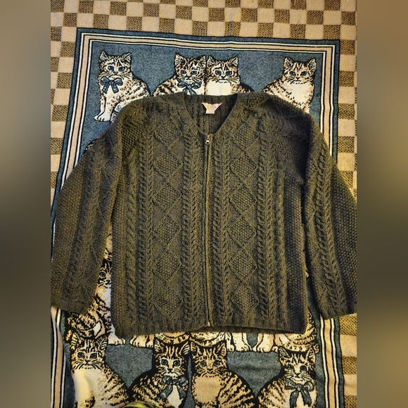 O'Hanlon Mills Wool Sweater Cardigan Mens L Fisgerman Cable Knit - Picture 1 of 5